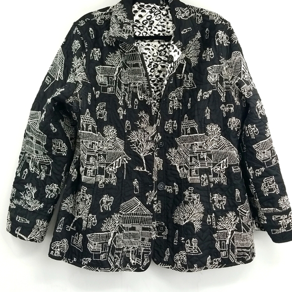 Vintage Quilted Art to Wear Unique Scenic Reversible 2-Sided Black&Silver Jacket - Picture 6 of 10